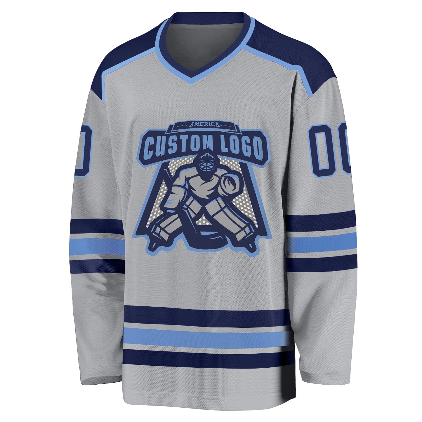 Custom Gray Navy-Light Blue Hockey Jersey view 2