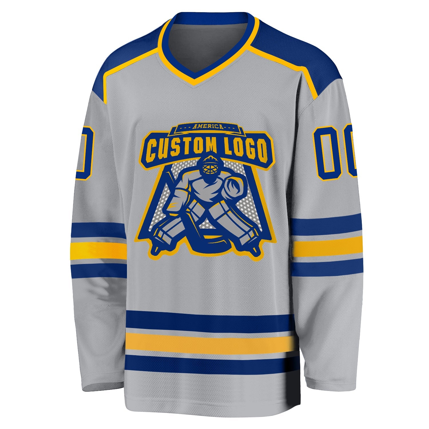 Custom Gray Royal-Gold Hockey Jersey view 2