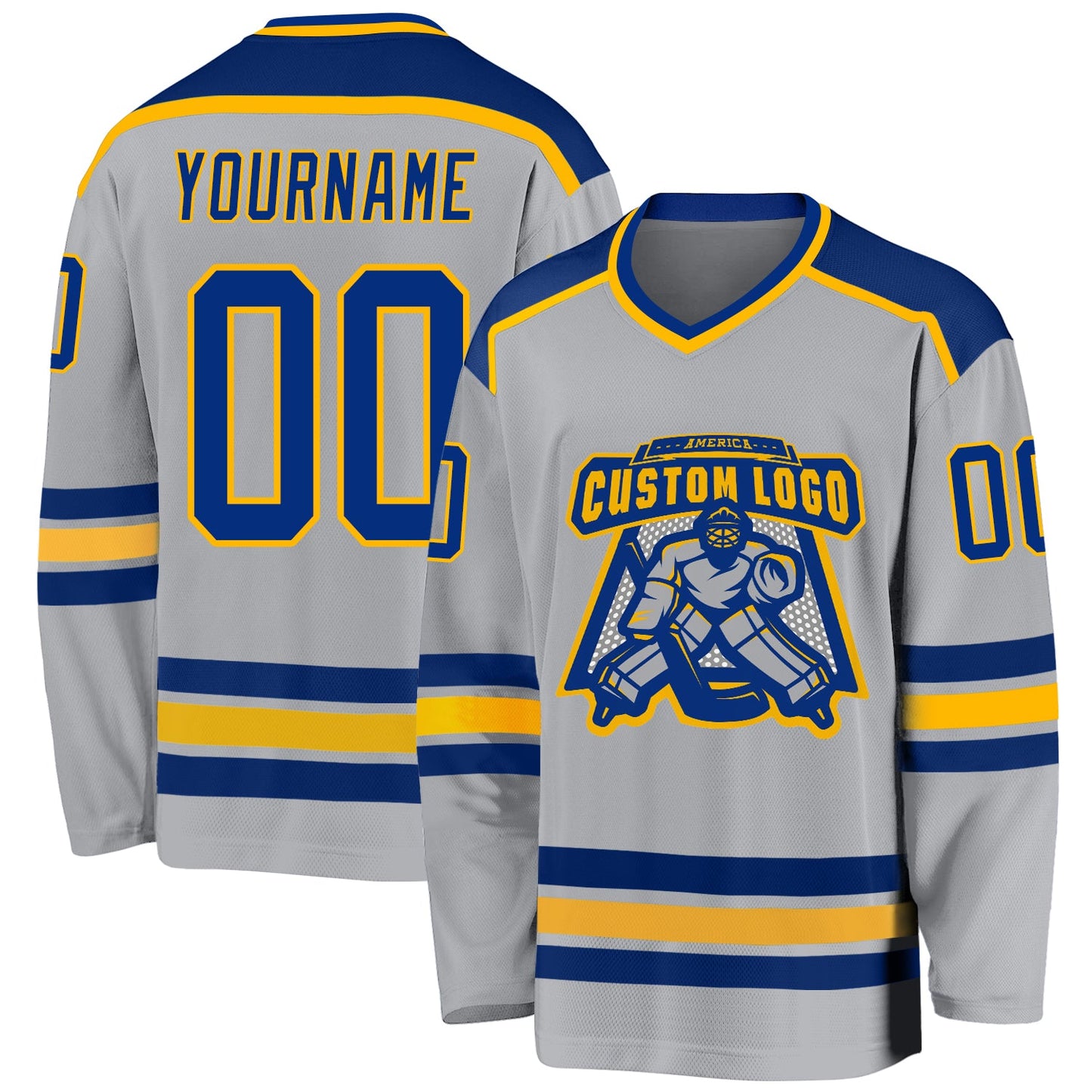 Custom Gray Royal-Gold Hockey Jersey - Main View