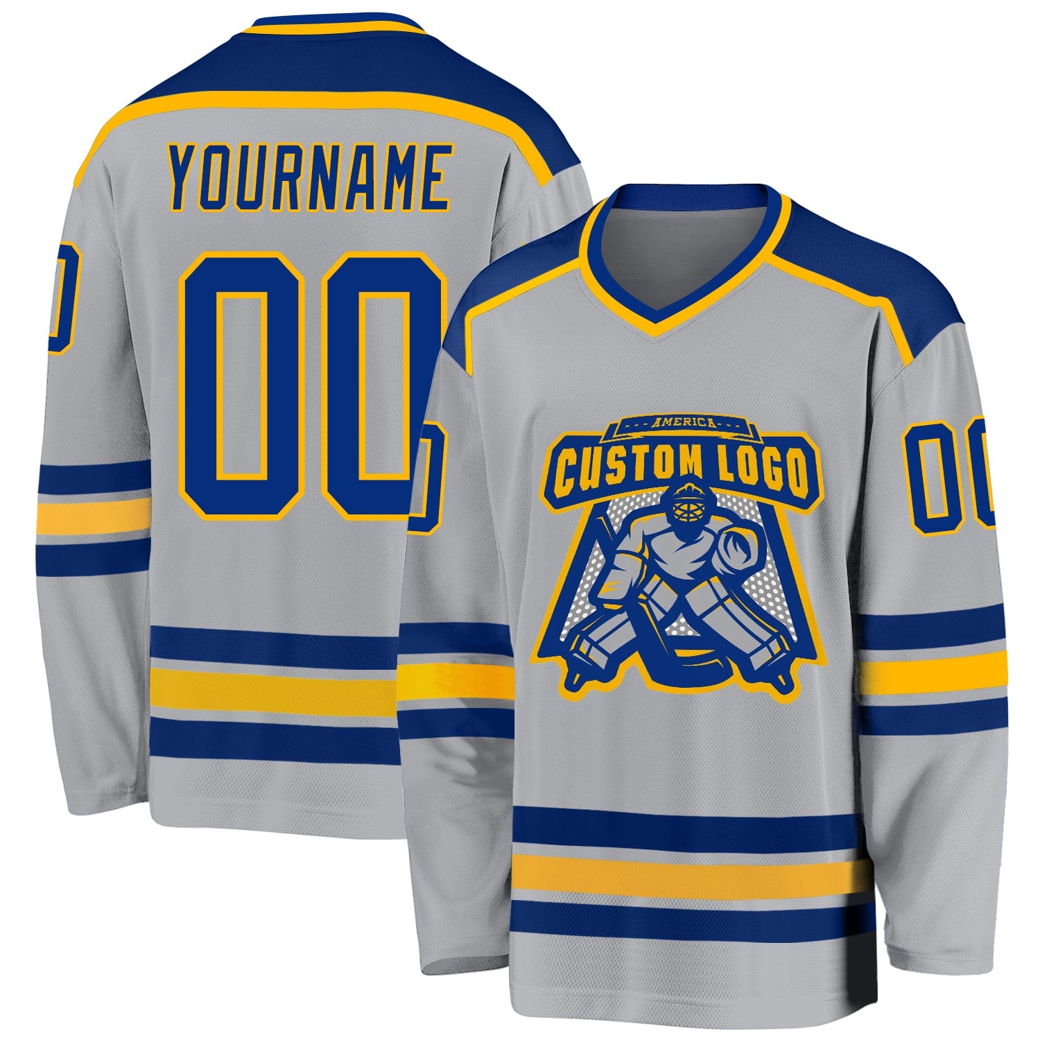 Custom Gray Royal-Gold Hockey Jersey - Main View