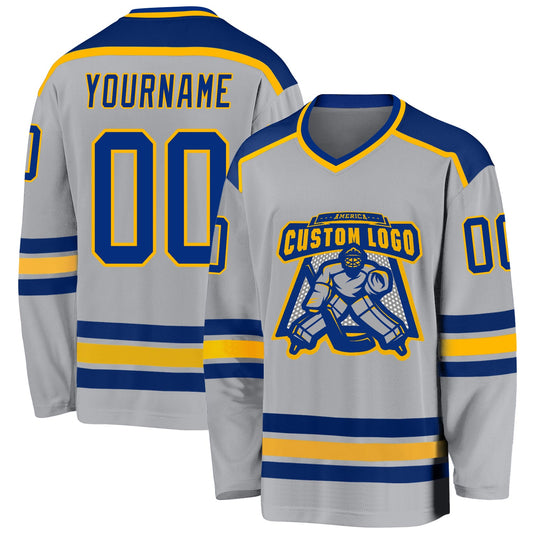 Custom Gray Royal-Gold Hockey Jersey - Main View