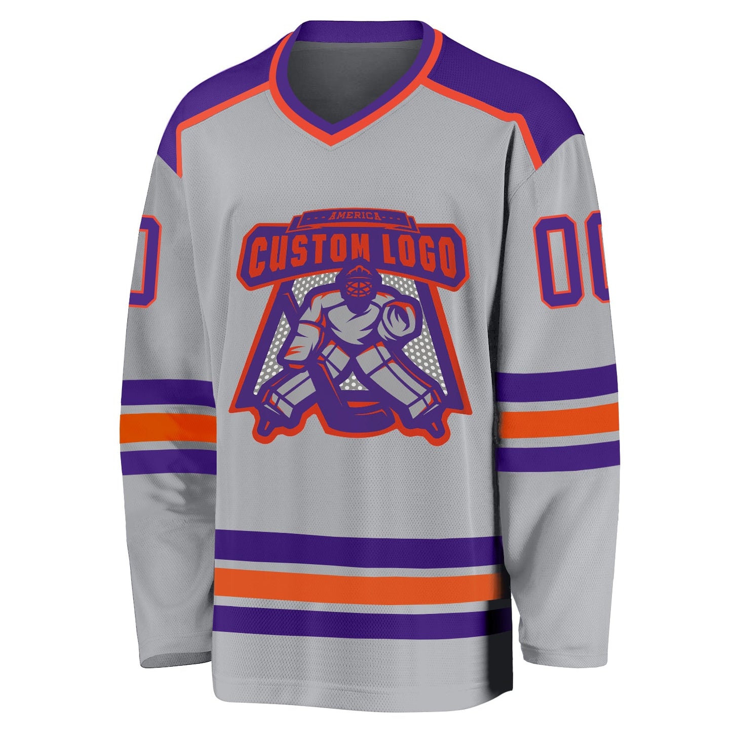 Custom Gray Purple-Orange Hockey Jersey view 2