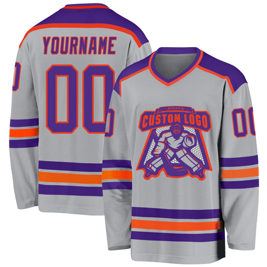 Custom Gray Purple-Orange Hockey Jersey - Main View