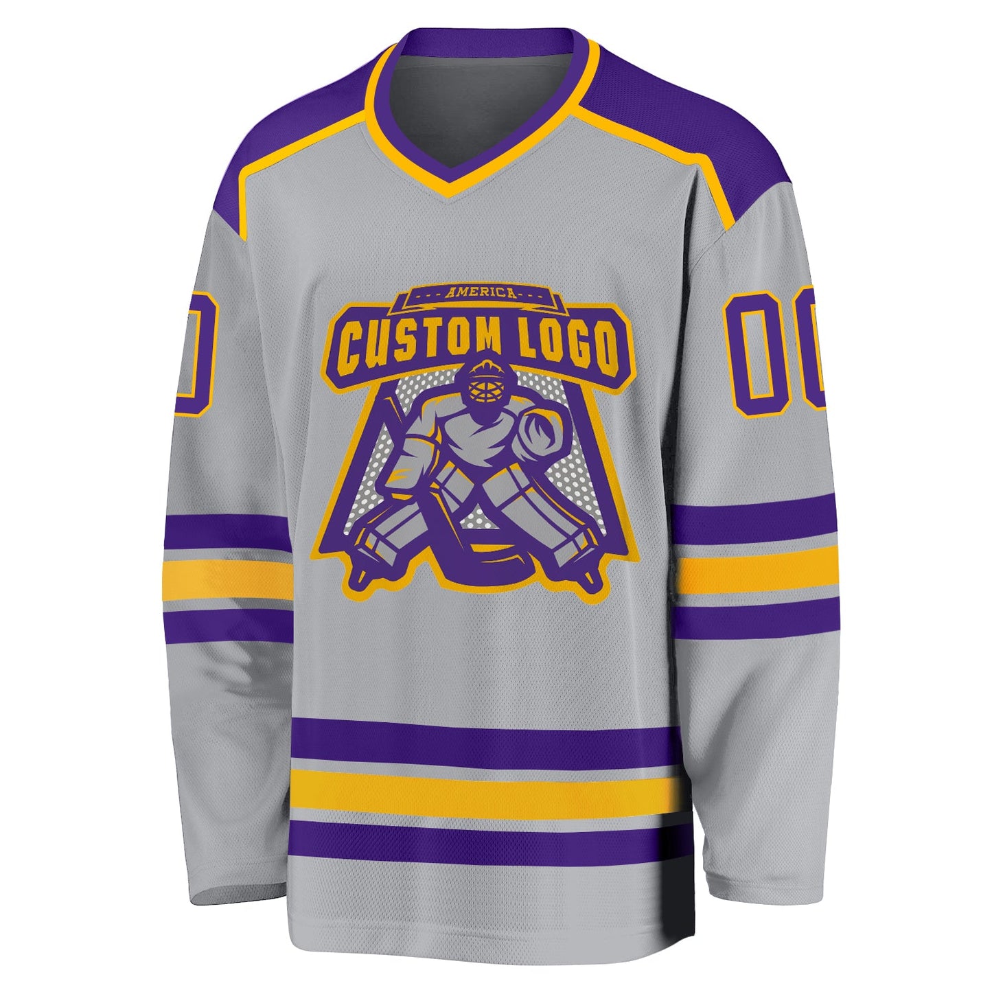 Custom Gray Purple-Gold Hockey Jersey view 2