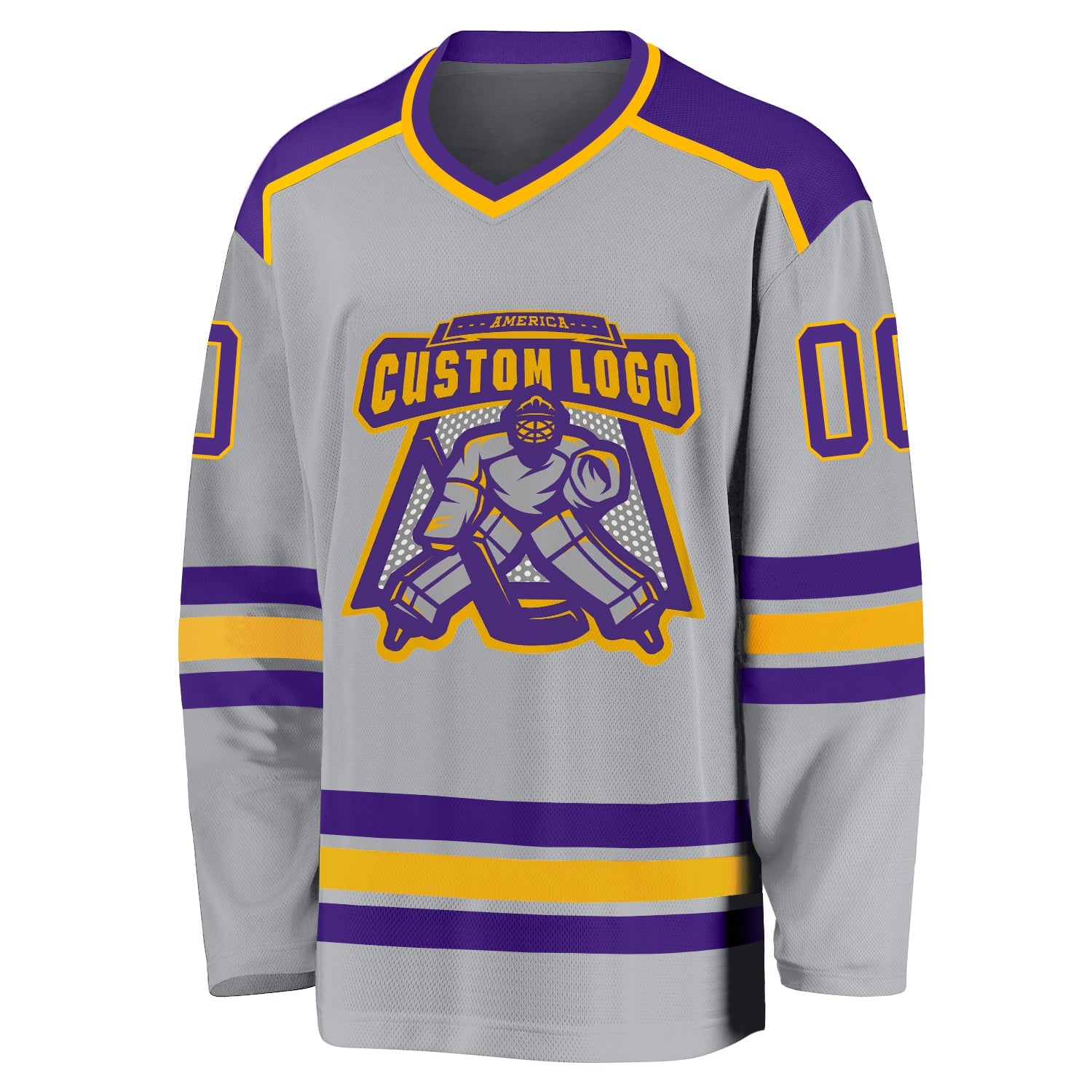 Custom Gray Purple-Gold Hockey Jersey view 2