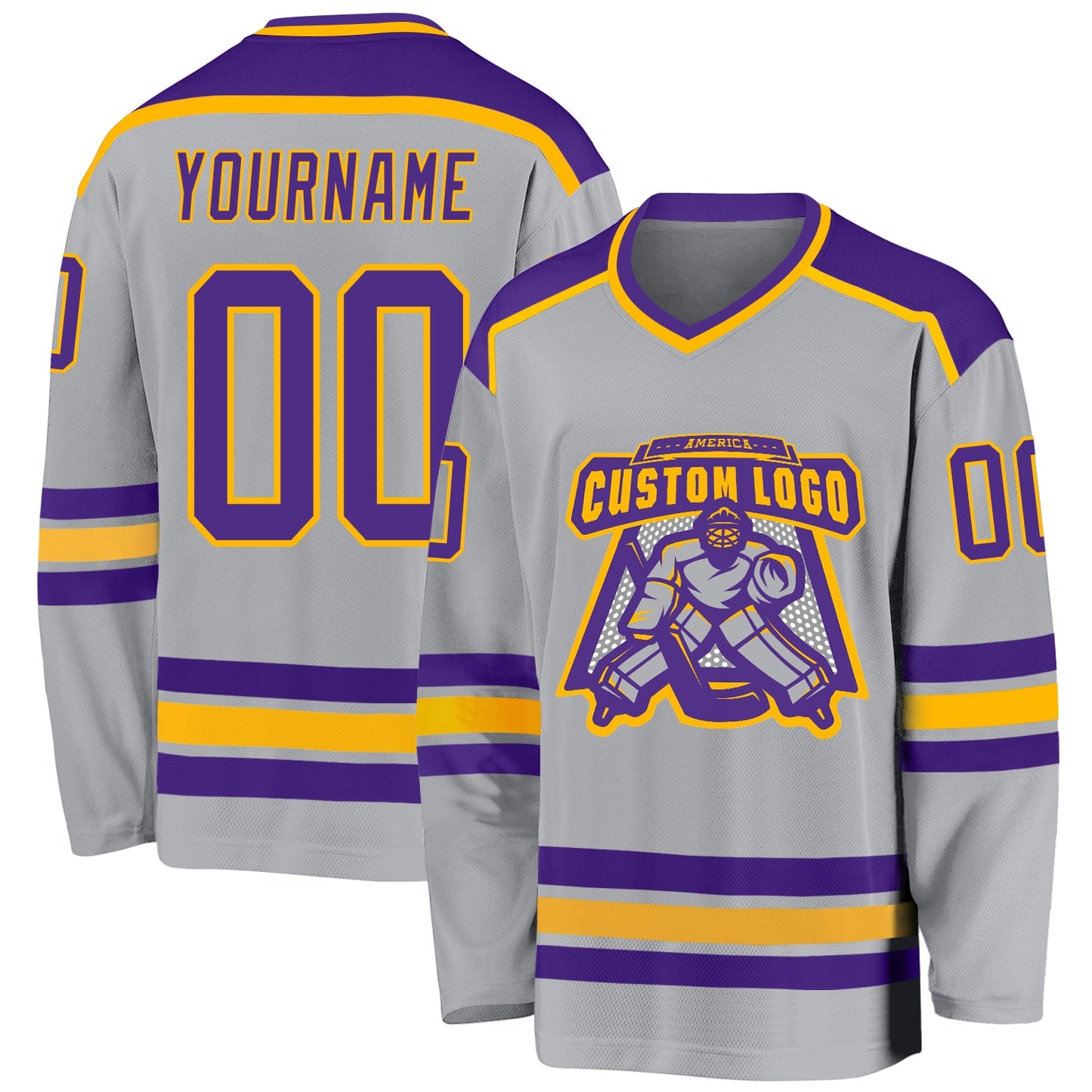 Custom Gray Purple-Gold Hockey Jersey - Main View