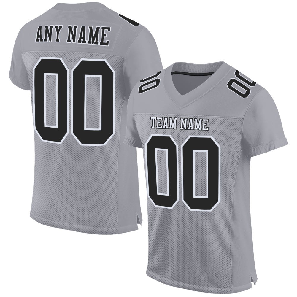 Custom Gray Black-White Mesh Authentic Football Jersey - Main View