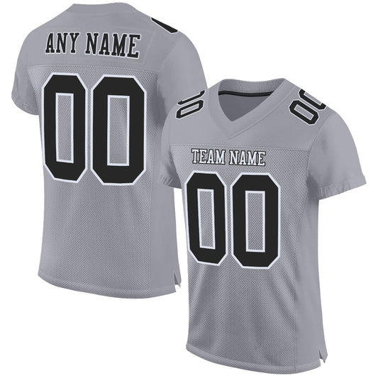 Custom Gray Black-White Mesh Authentic Football Jersey - Main View