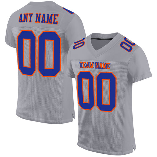 Custom Gray Royal-Orange Mesh Authentic Football Jersey - Main View