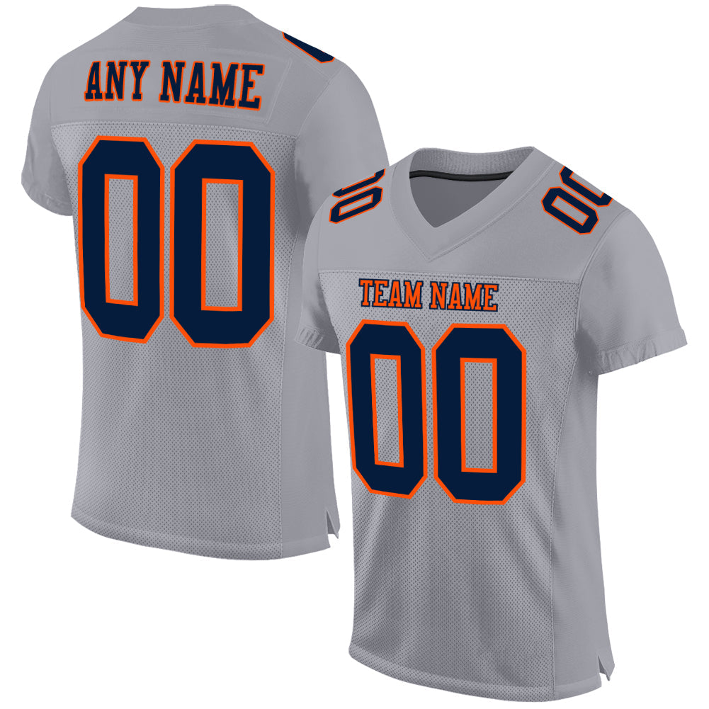 Custom Gray Navy-Orange Mesh Authentic Football Jersey - Main View