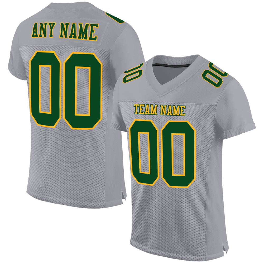 Custom Gray Green-Gold Mesh Authentic Football Jersey - Main View