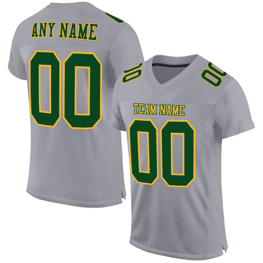 Custom Gray Green-Gold Mesh Authentic Football Jersey - Main View