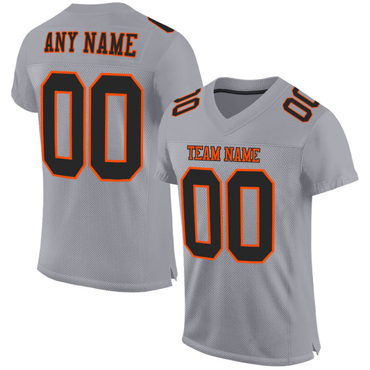 Custom Gray Black-Orange Mesh Authentic Football Jersey - Main View