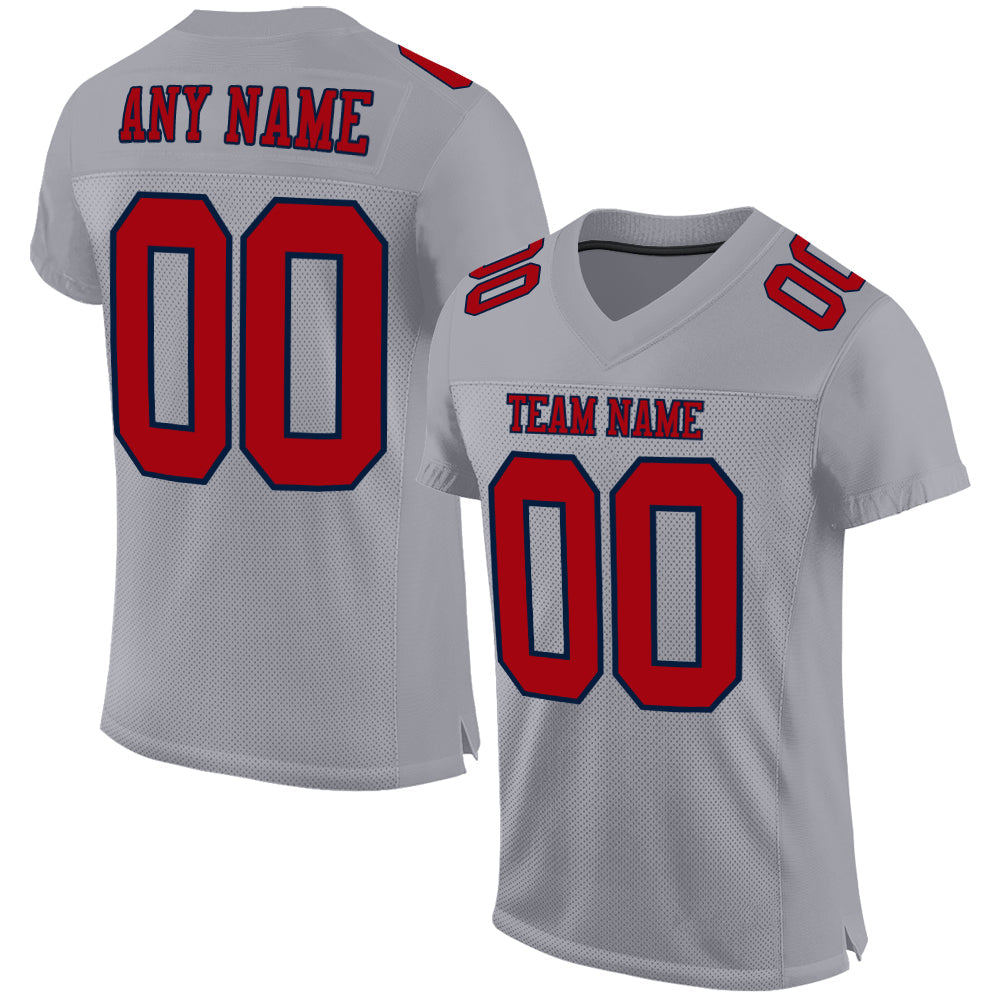 Custom Gray Red-Navy Mesh Authentic Football Jersey - Main View