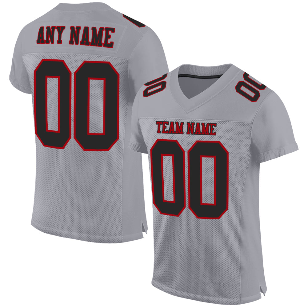 Custom Gray Black-Red Mesh Authentic Football Jersey - Main View