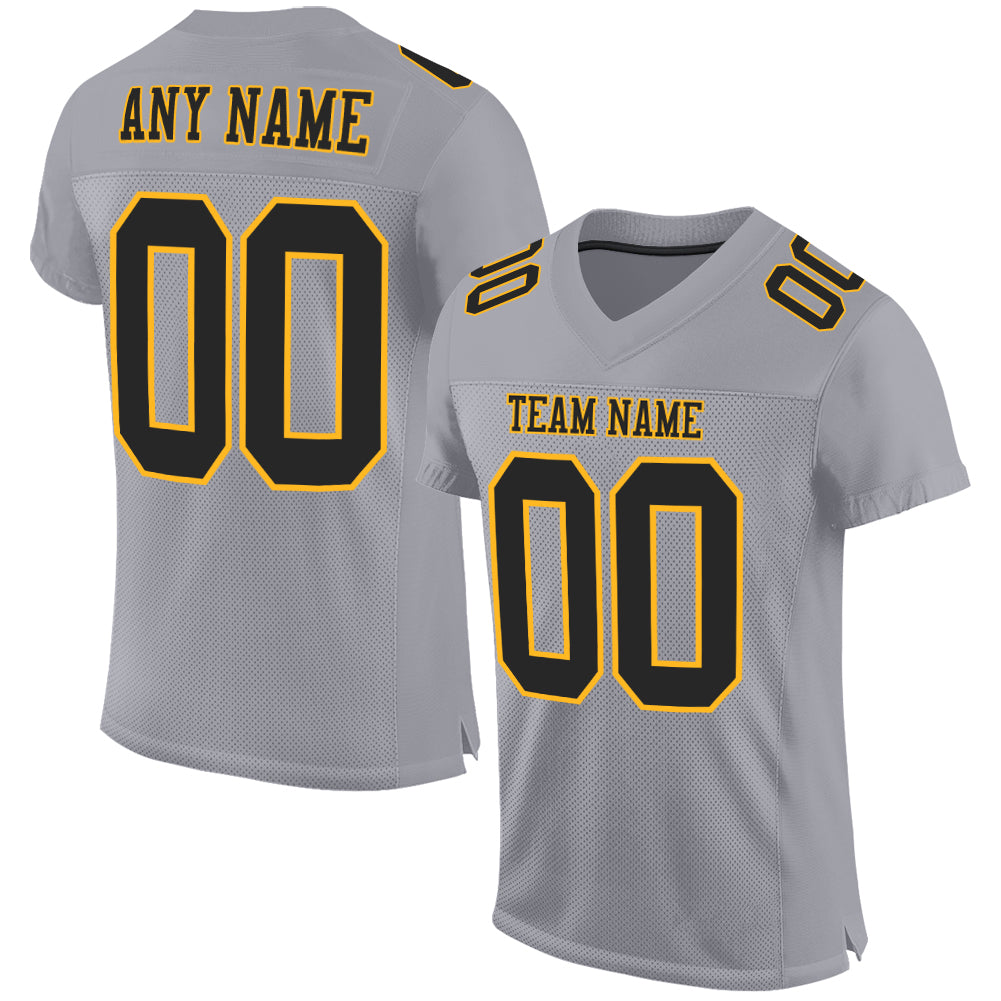 Custom Gray Black-Gold Mesh Authentic Football Jersey - Main View