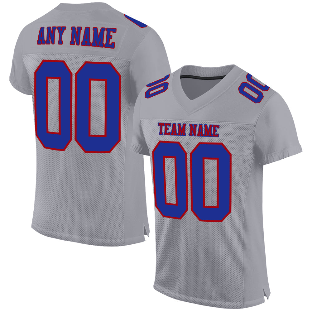 Custom Gray Royal-Red Mesh Authentic Football Jersey - Main View