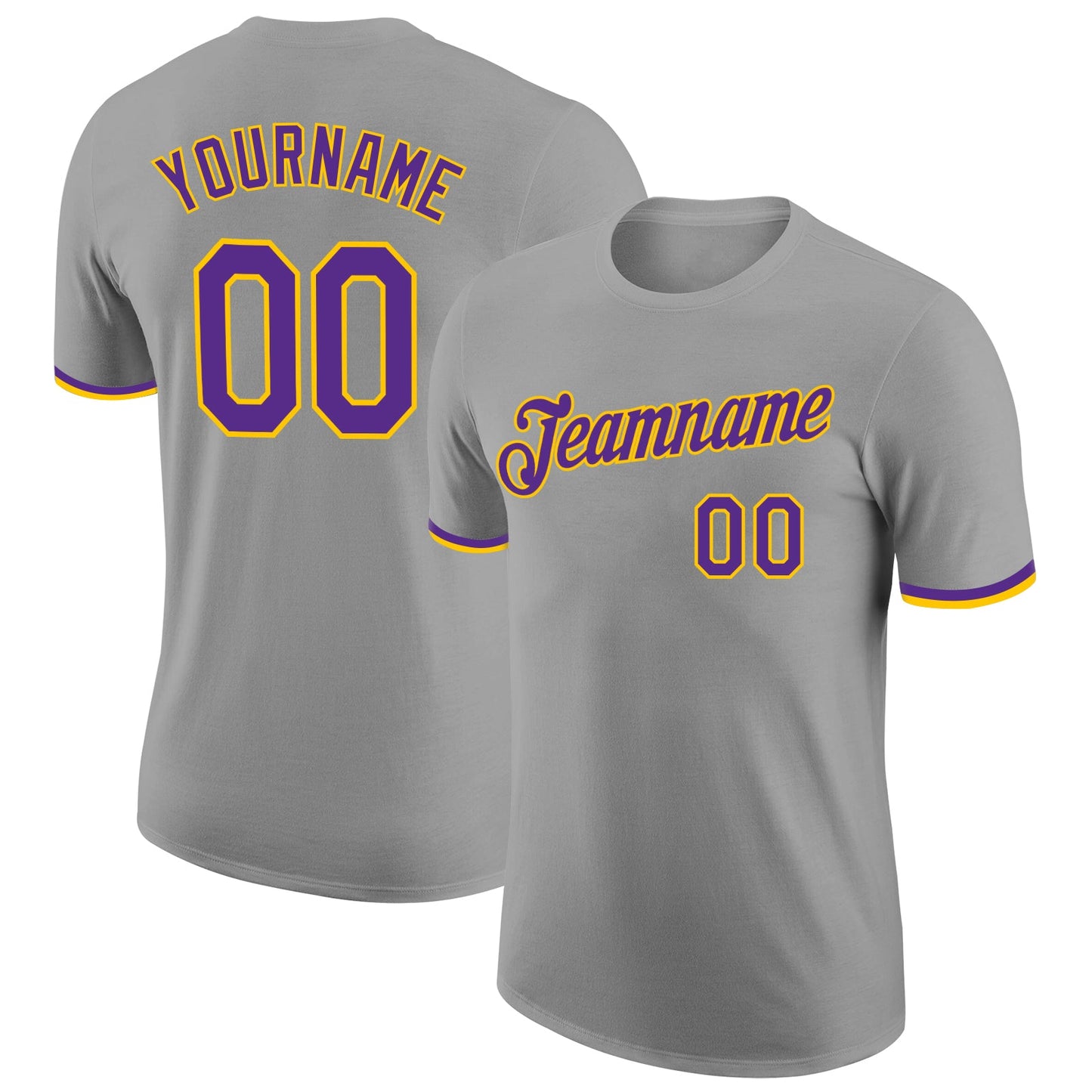 Custom Gray Purple-Gold Performance T-Shirt - Main View