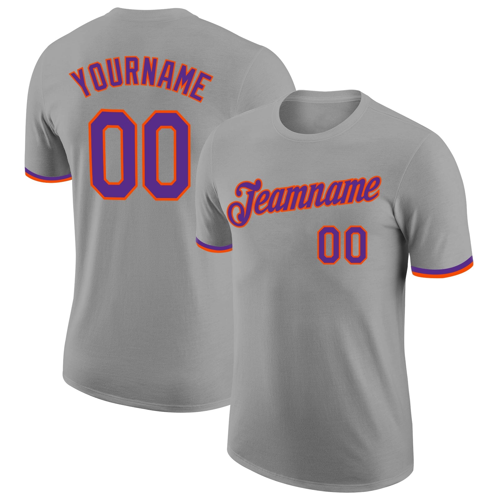 Custom Gray Purple-Orange Performance T-Shirt - Main View