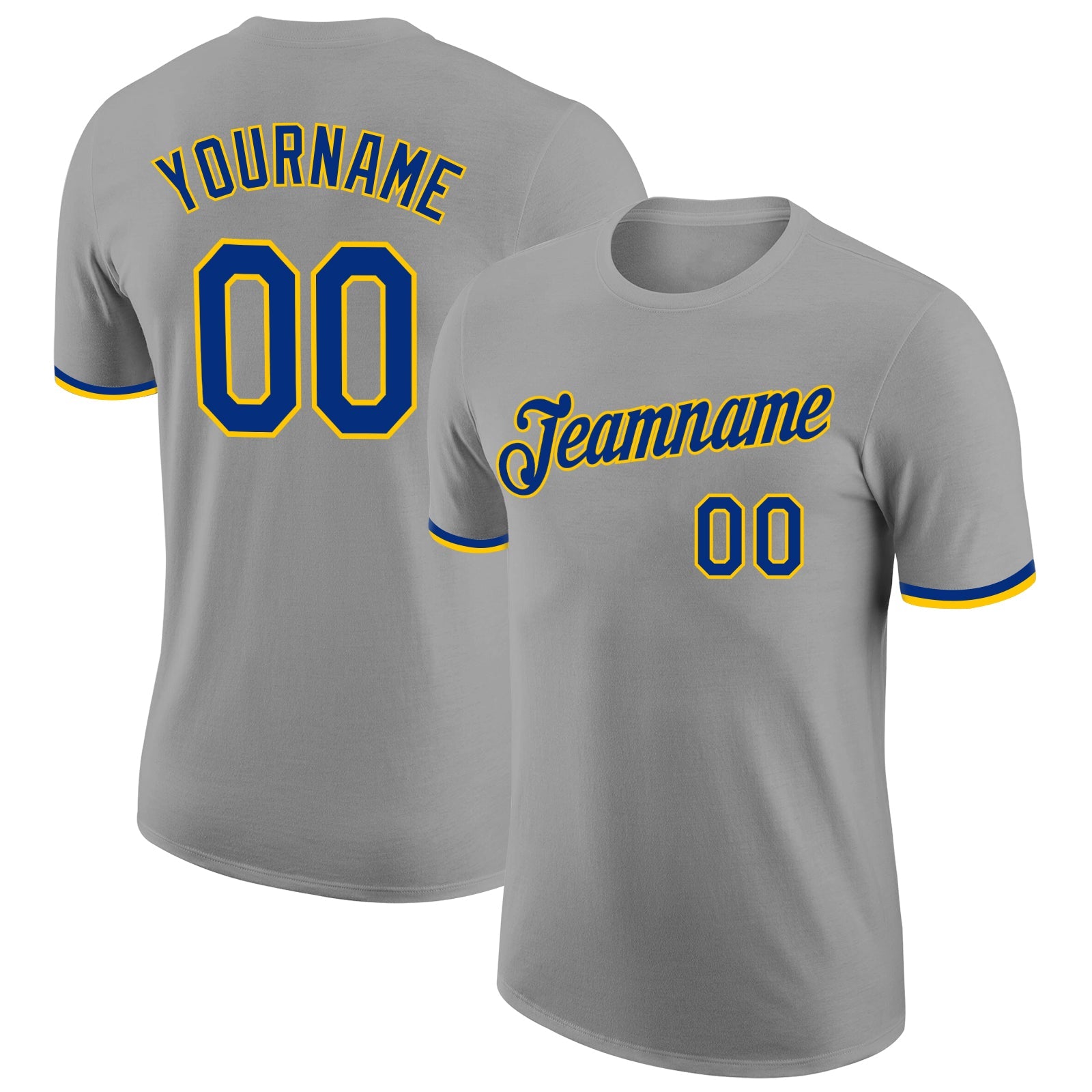 Custom Gray Royal-Gold Performance T-Shirt - Main View