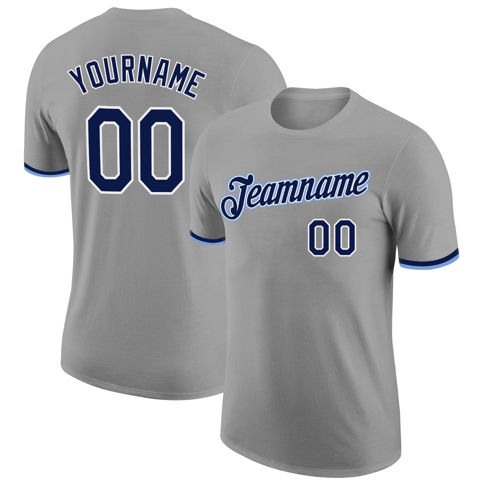 Custom Gray Navy-White Performance T-Shirt - Main View