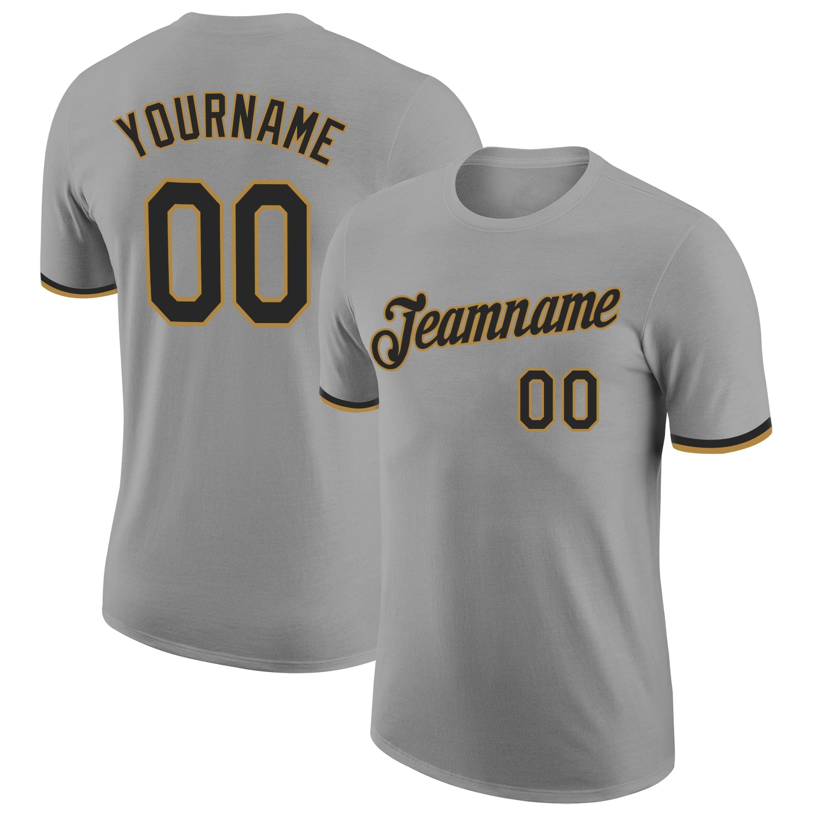 Custom Gray Black-Old Gold Performance T-Shirt - Main View