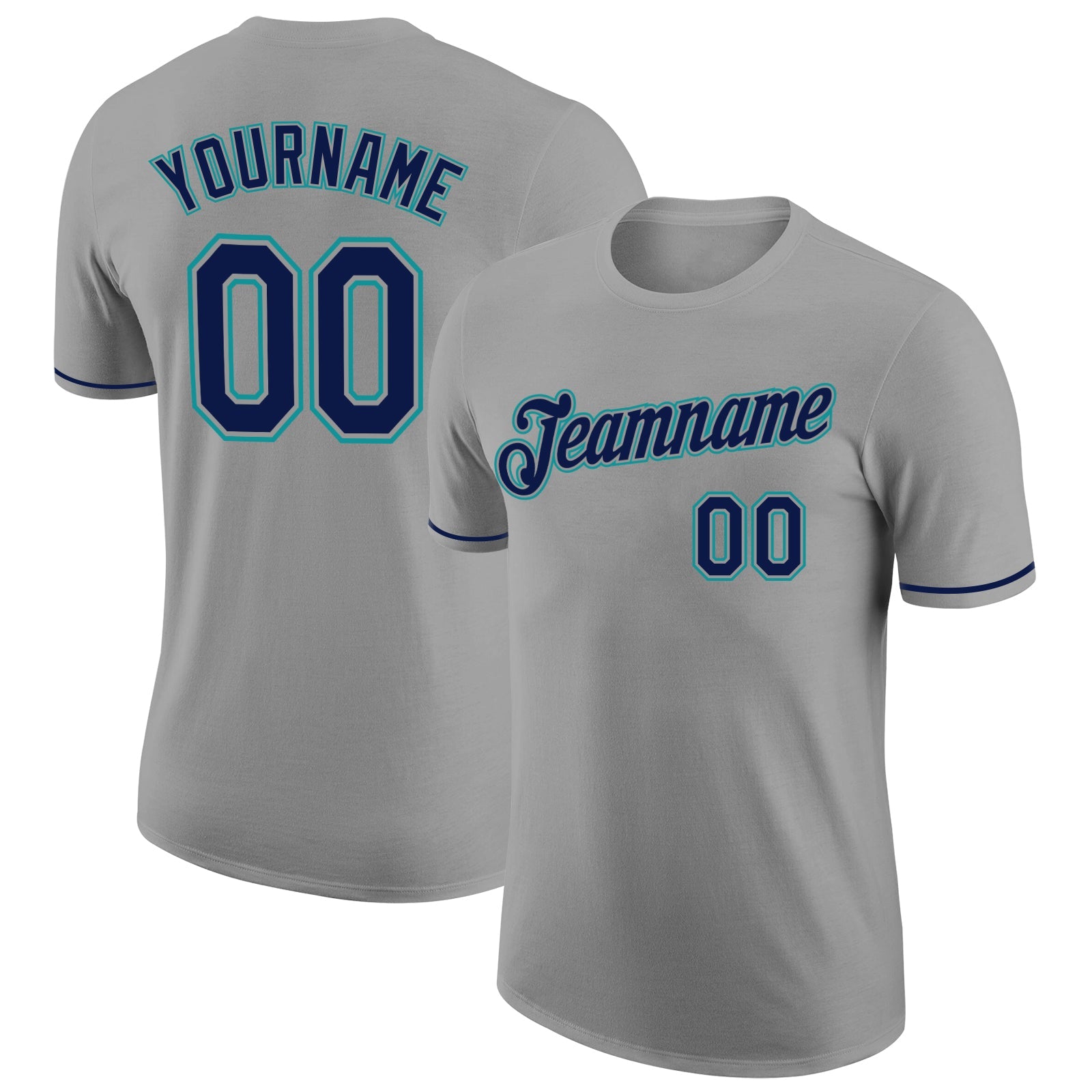 Custom Gray Navy-Teal Performance T-Shirt - Main View
