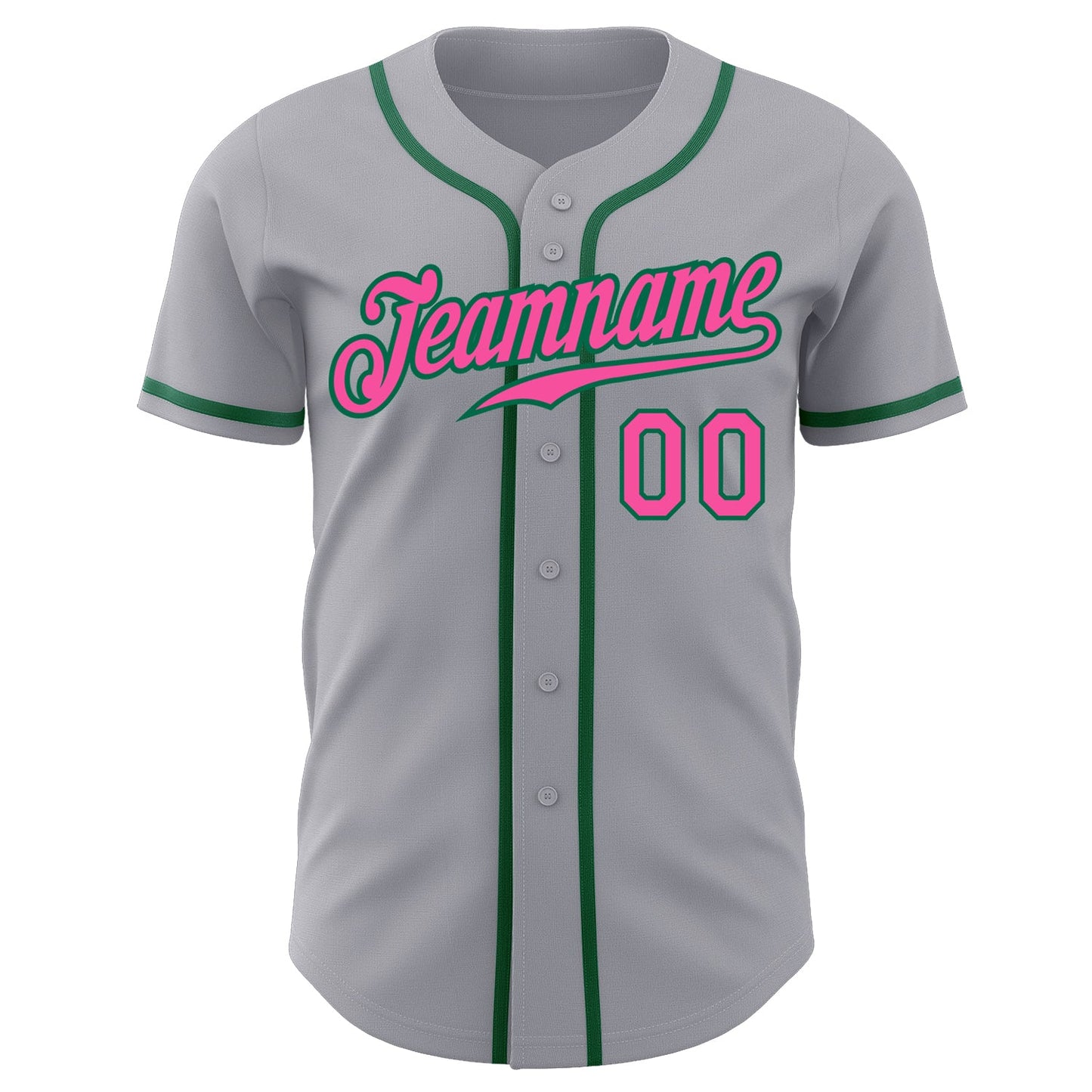 Custom Gray Pink-Kelly Green Authentic Baseball Jersey view 2