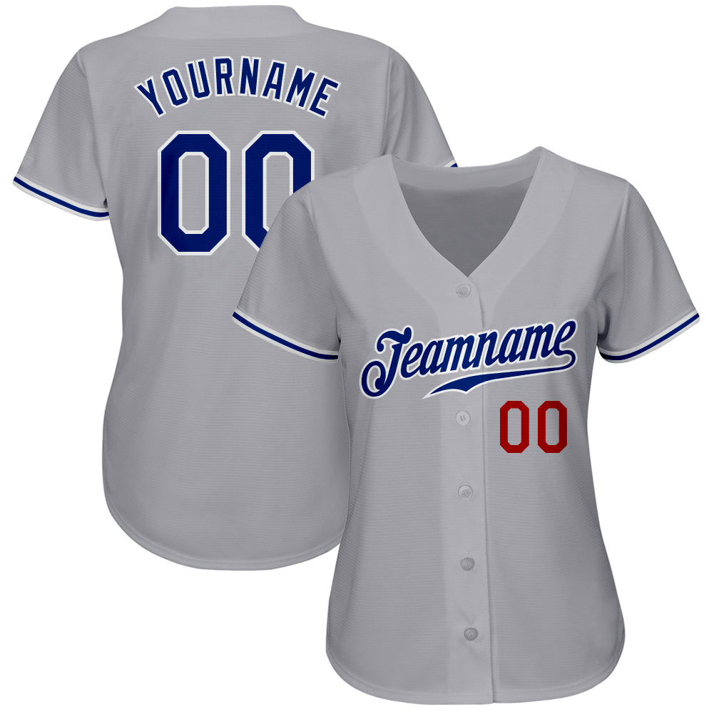 Custom Gray Royal-Red Authentic Baseball Jersey view 2