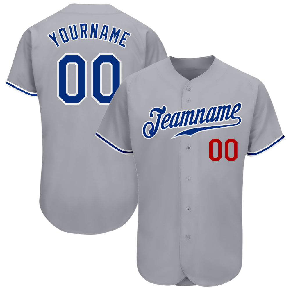 Custom Gray Royal-Red Authentic Baseball Jersey - Main View