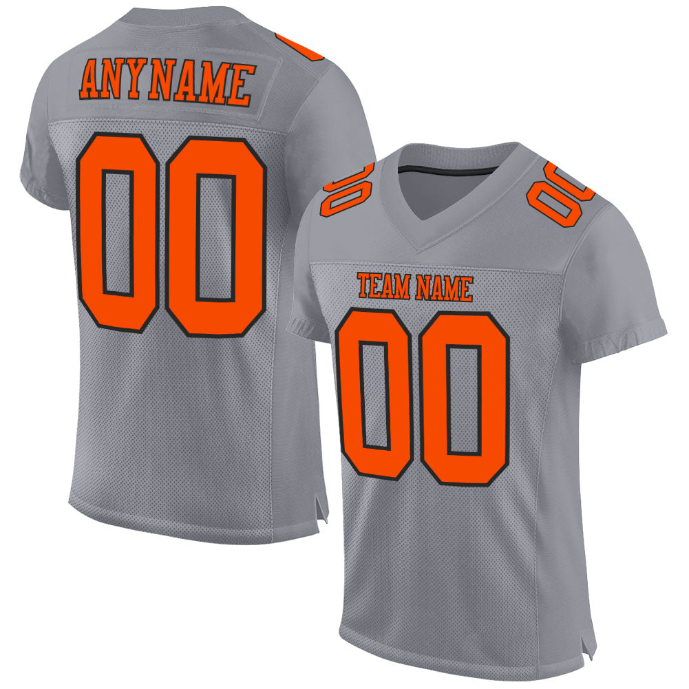 Custom Gray Orange-Black Mesh Authentic Football Jersey - Main View