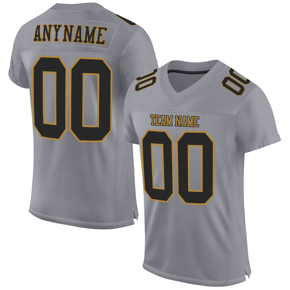 Custom Gray Black-Old Gold Mesh Authentic Football Jersey - Main View