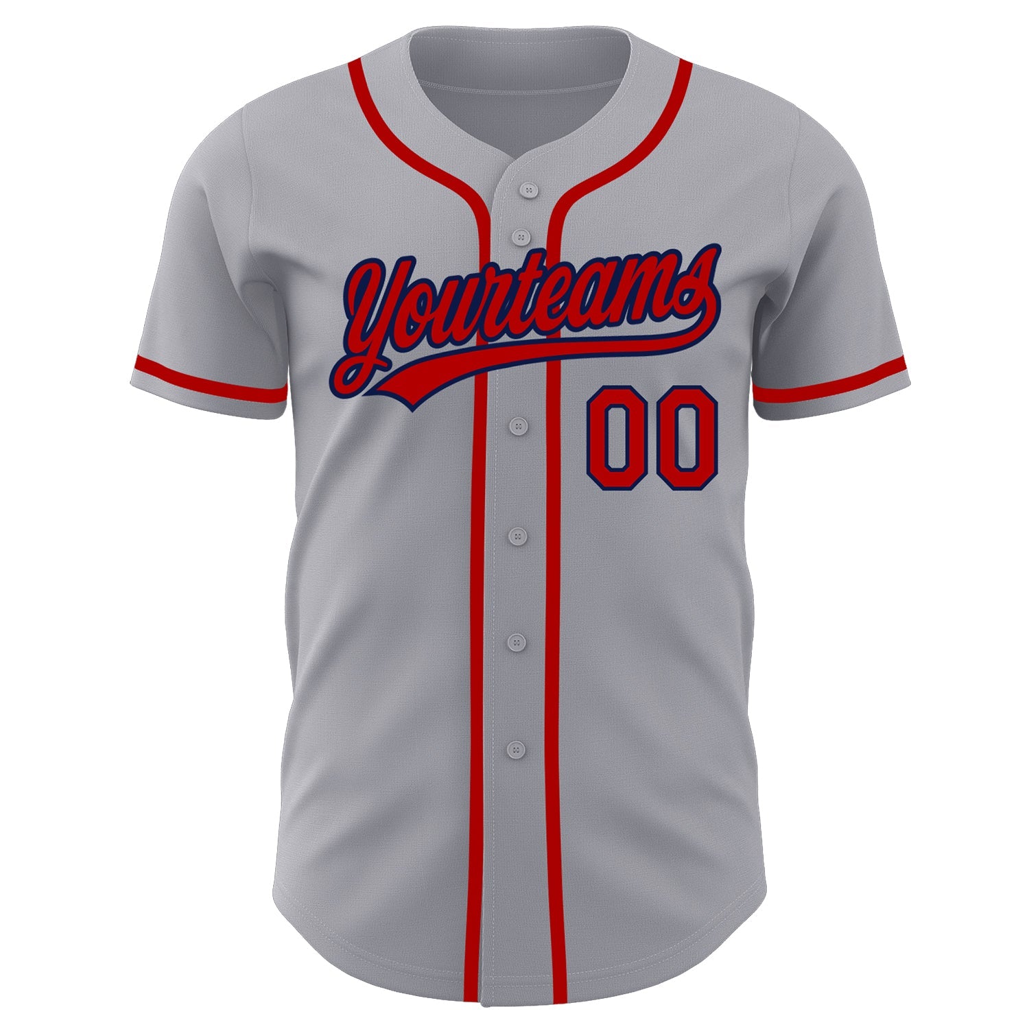 Custom Gray Red-Navy Authentic Baseball Jersey view 2