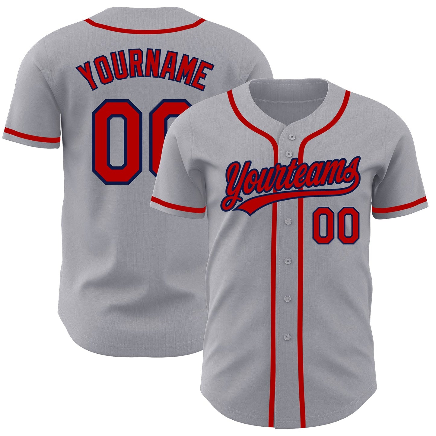 Custom Gray Red-Navy Authentic Baseball Jersey - Main View