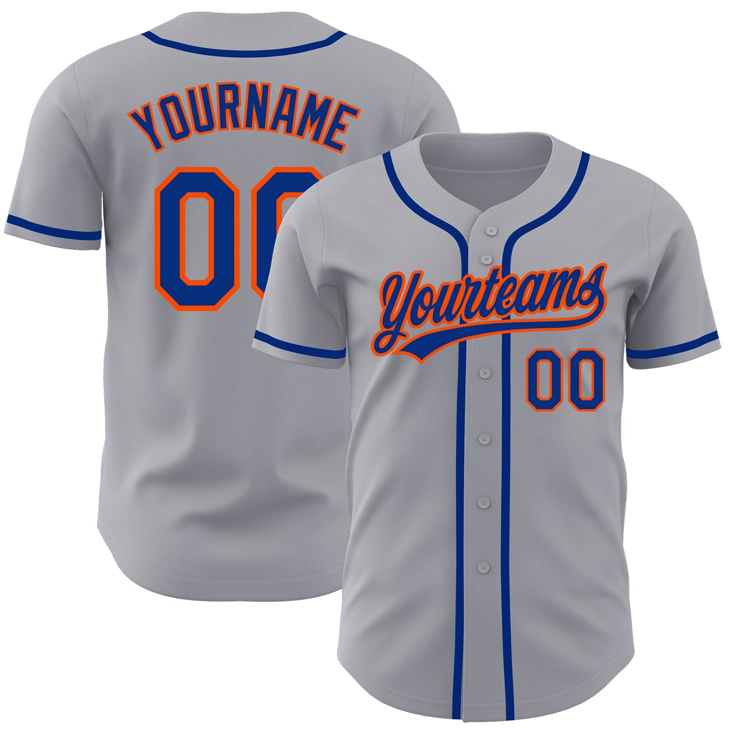 Custom Gray Royal-Orange Authentic Baseball Jersey - Main View