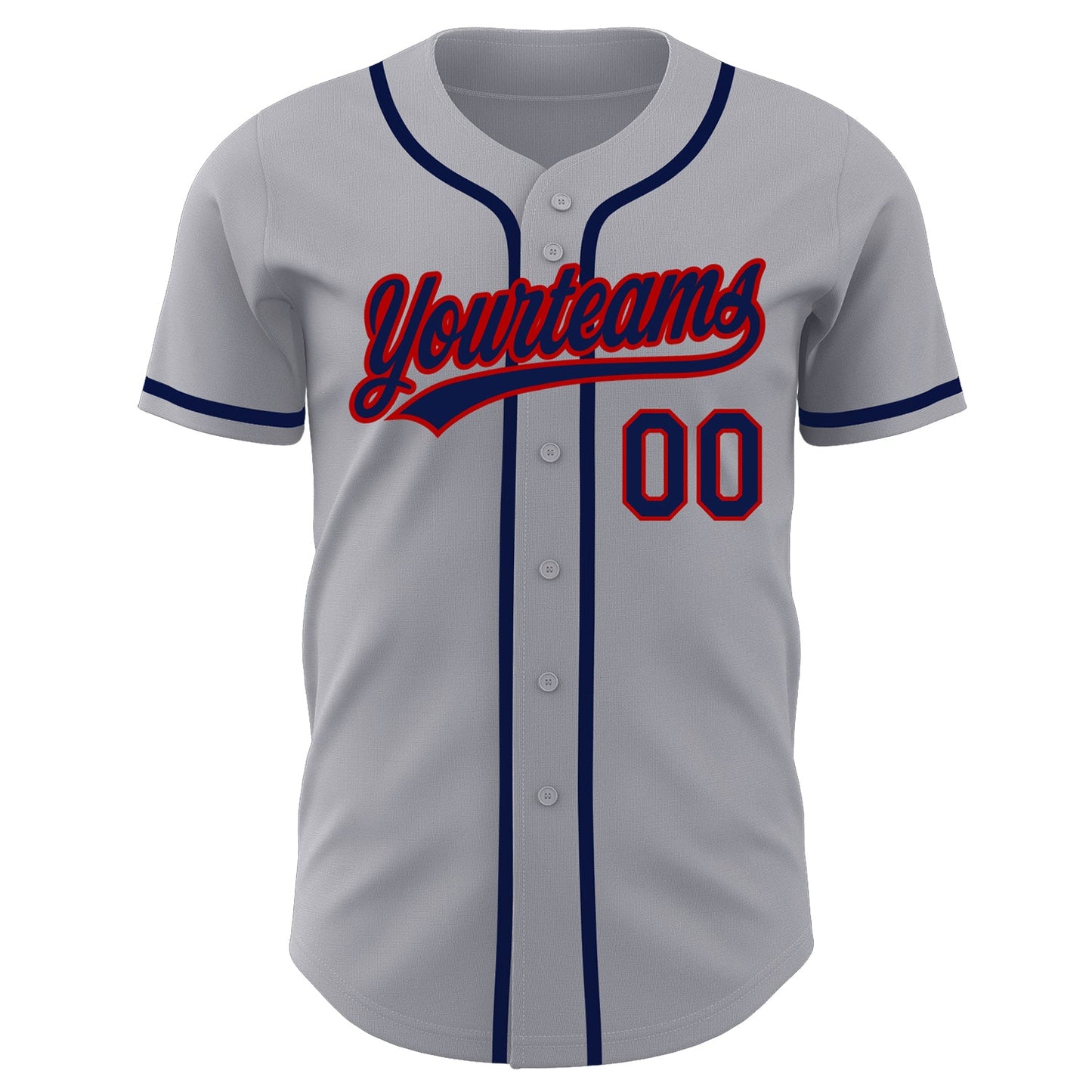 Custom Gray Navy-Red Authentic Baseball Jersey view 2