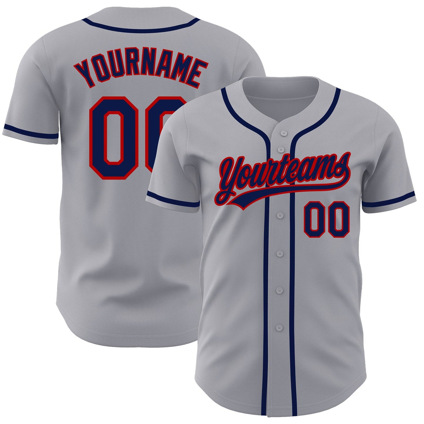 Custom Gray Navy-Red Authentic Baseball Jersey - Main View
