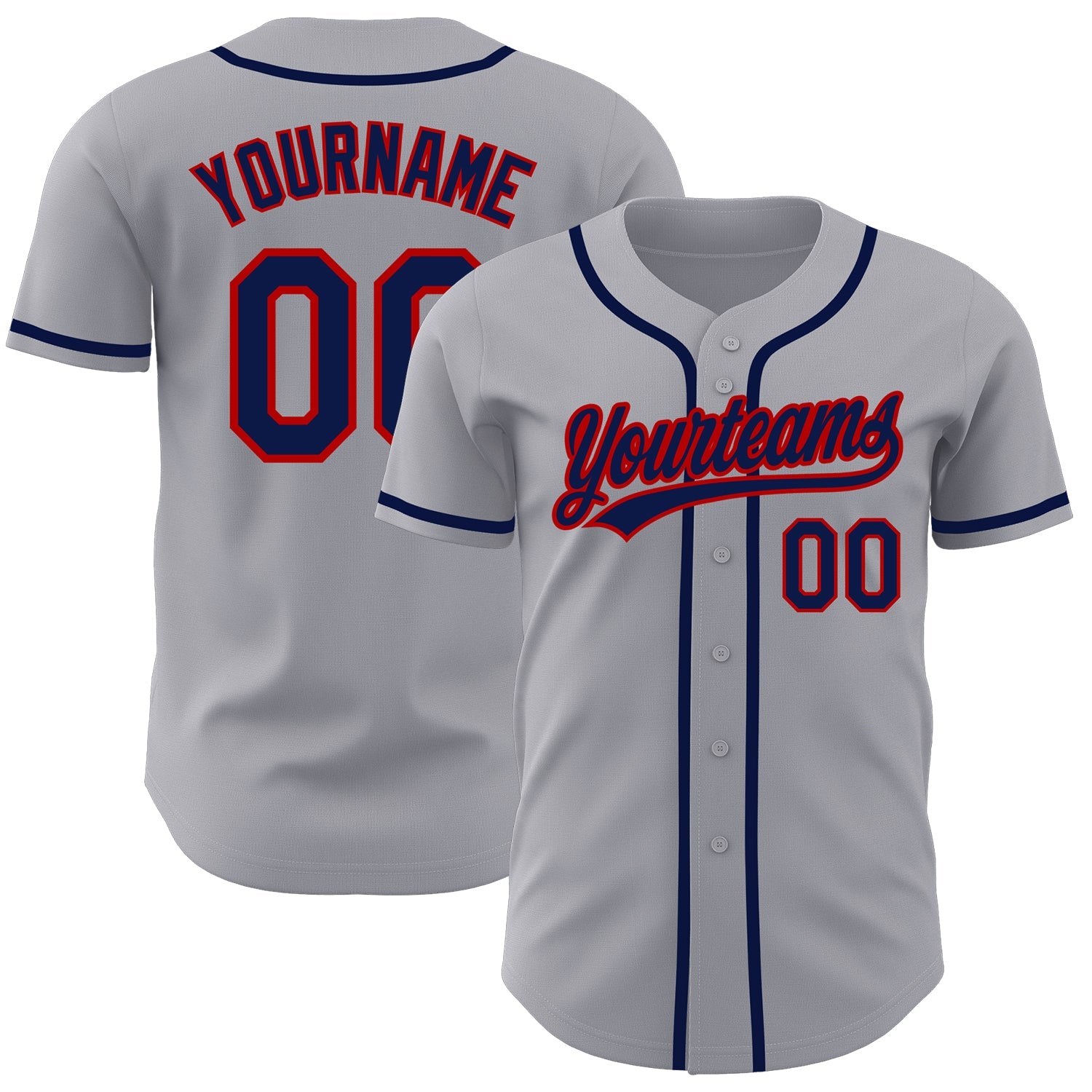 Custom Gray Navy-Red Authentic Baseball Jersey - Main View