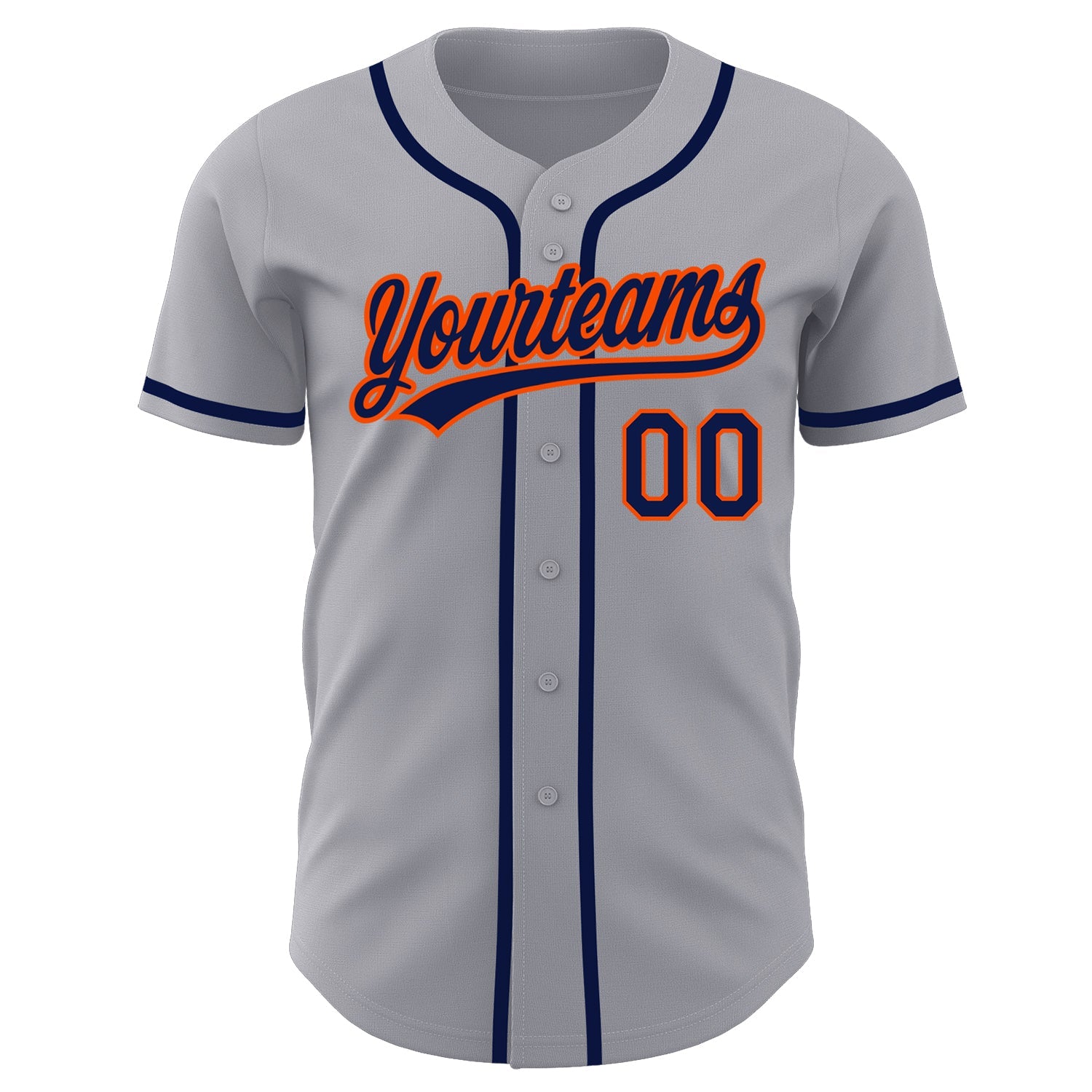 Custom Gray Navy-Orange Authentic Baseball Jersey view 2