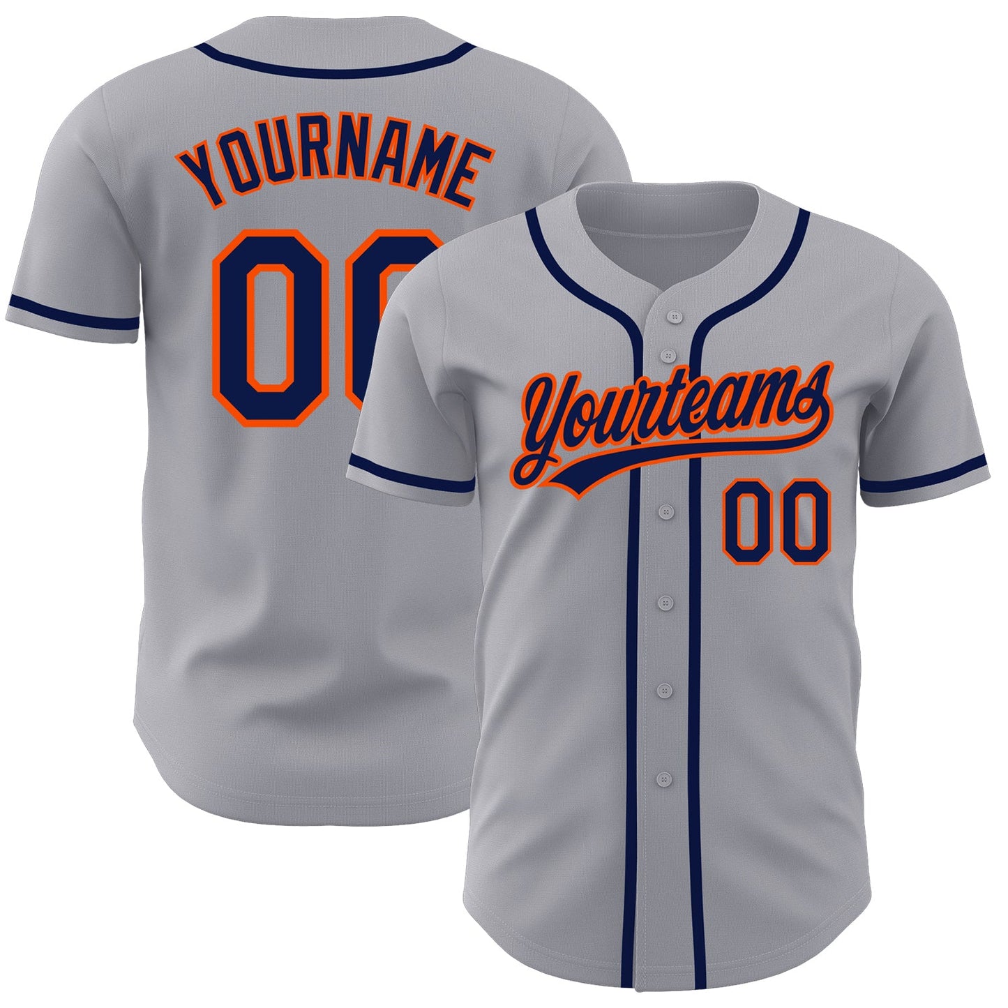 Custom Gray Navy-Orange Authentic Baseball Jersey - Main View