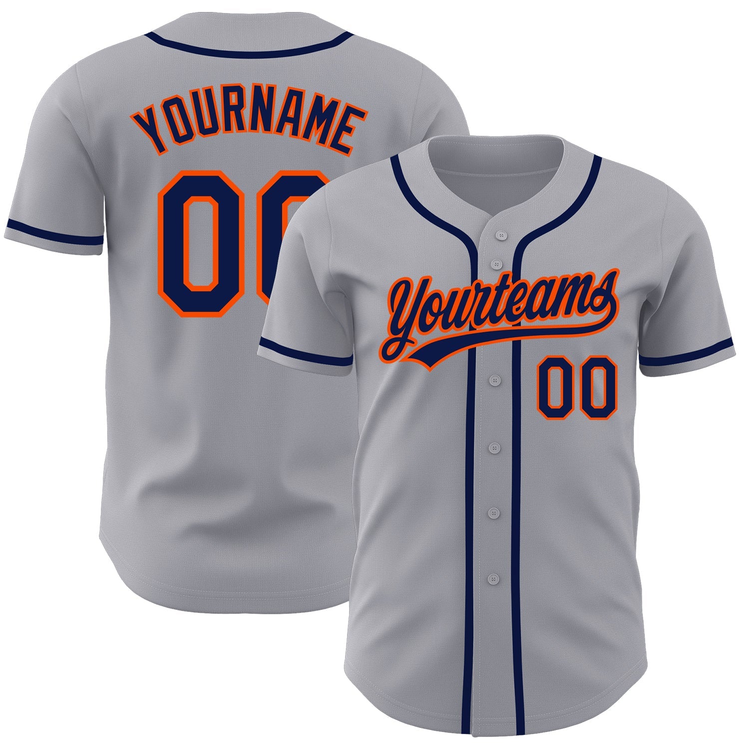 Custom Gray Navy-Orange Authentic Baseball Jersey - Main View