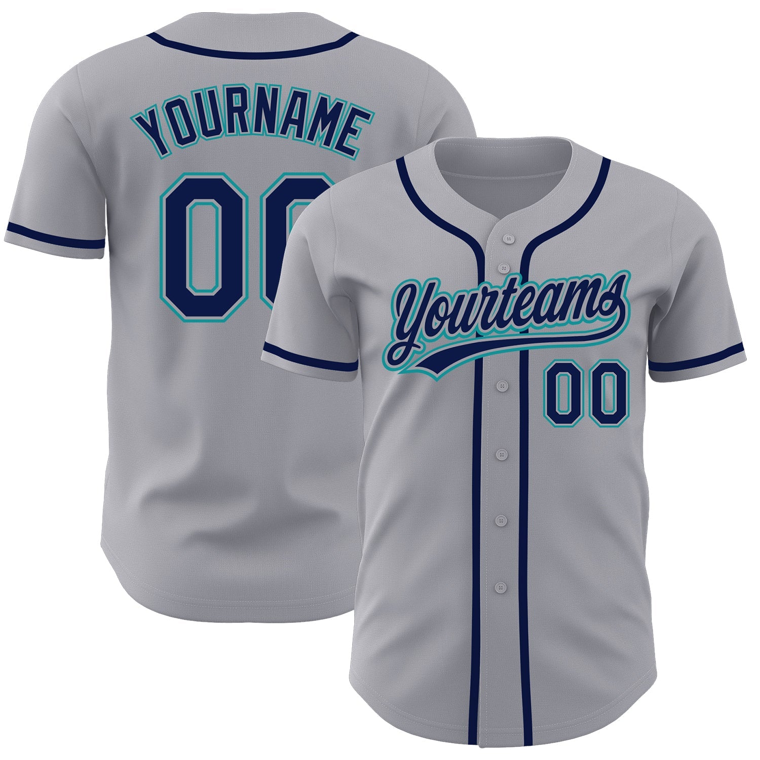 Custom Gray Navy-Teal Authentic Baseball Jersey - Main View