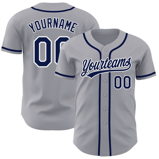 Custom Gray Navy-White Authentic Baseball Jersey - Main View
