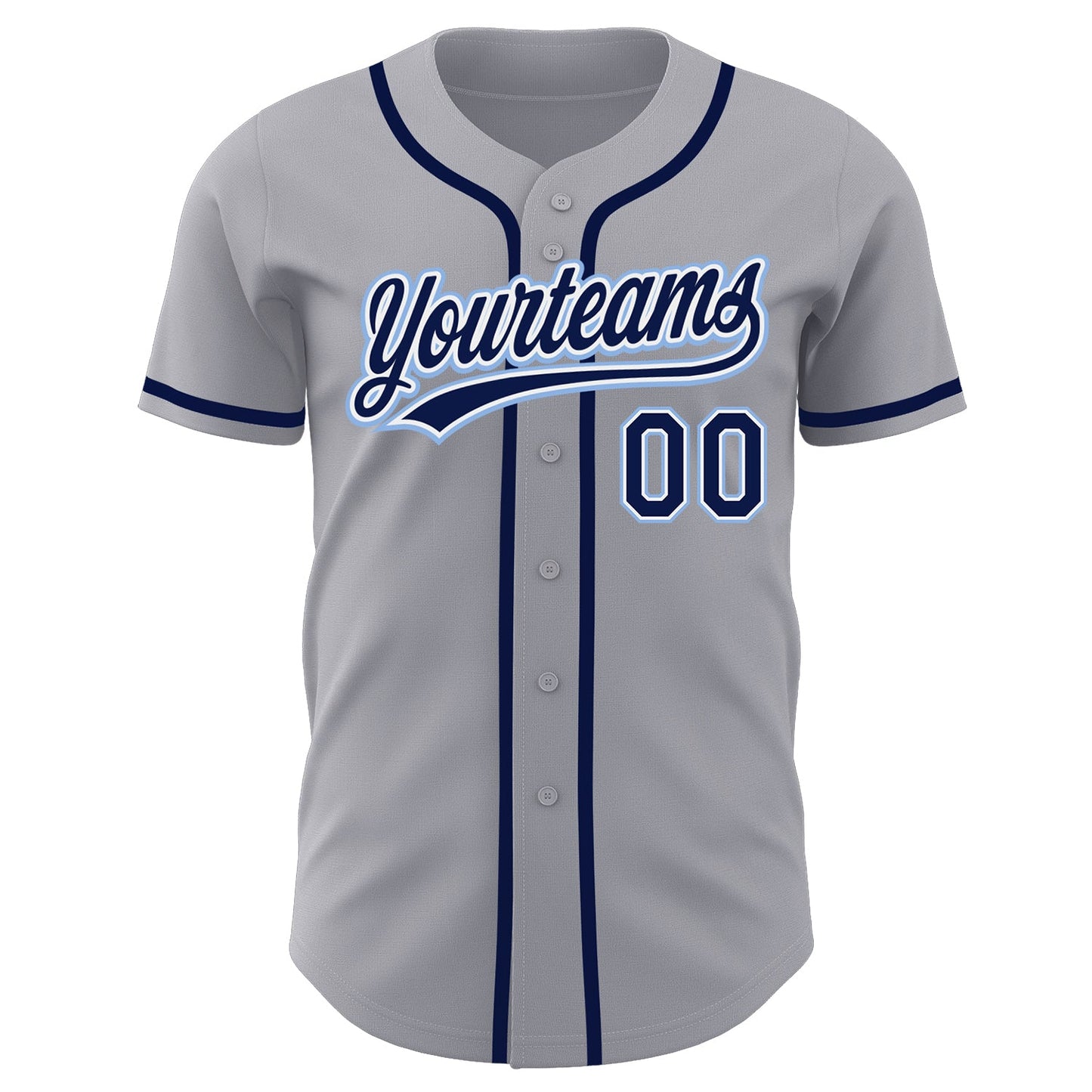 Custom Gray Navy-Light Blue Authentic Baseball Jersey view 2