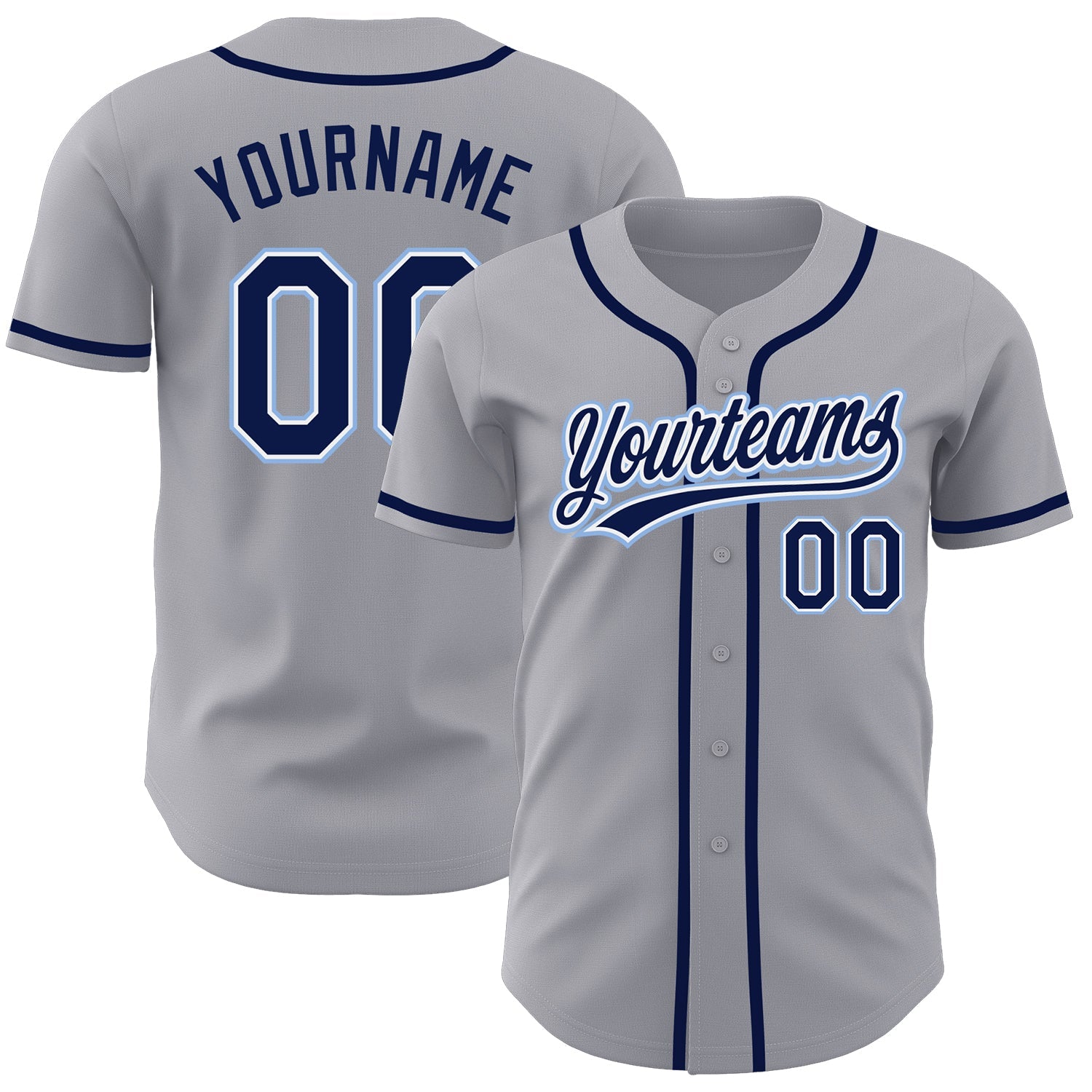 Custom Gray Navy-Light Blue Authentic Baseball Jersey - Main View