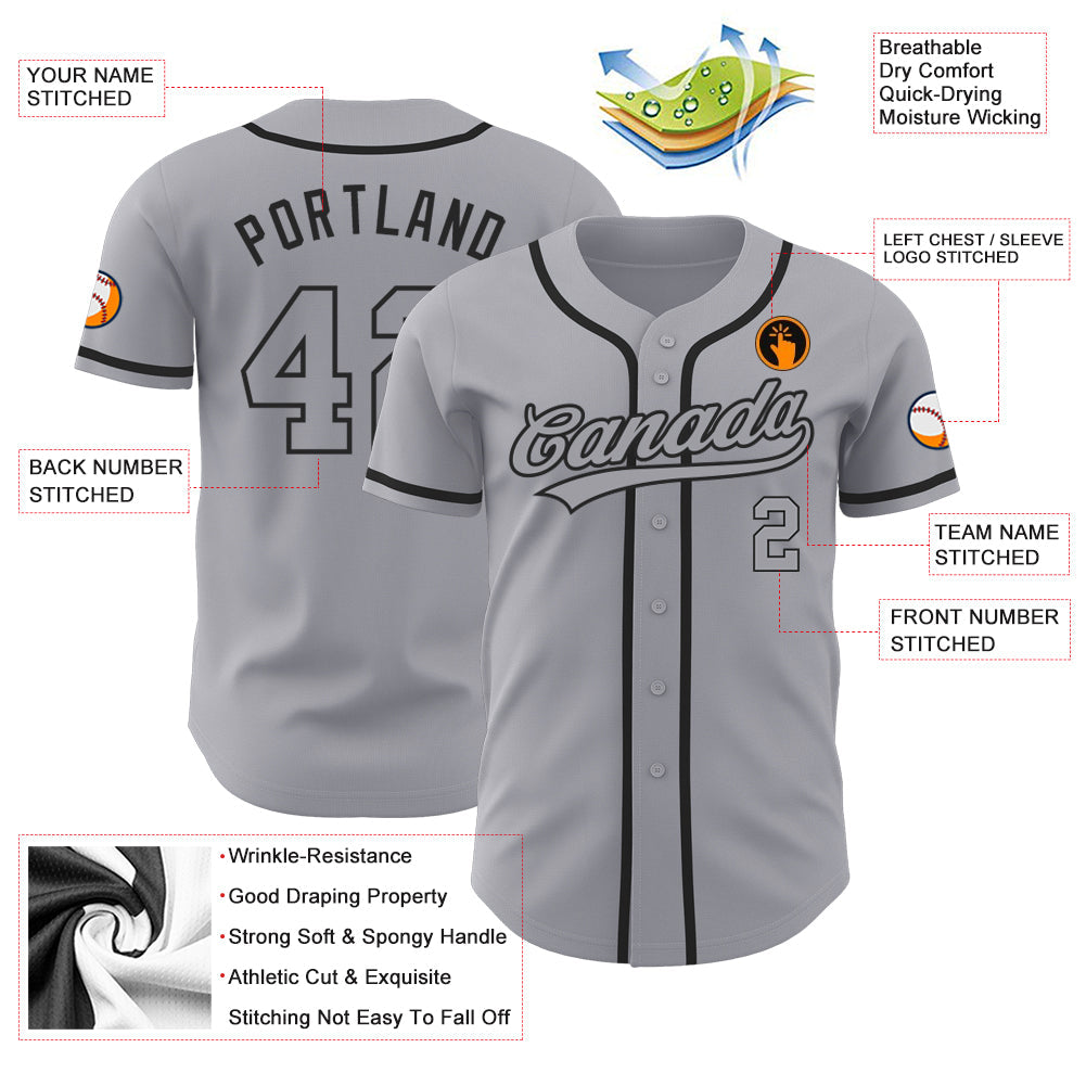 Custom Gray Gray-Black Authentic Baseball Jersey view 3