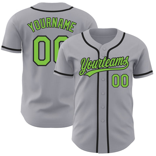 Custom Gray Neon Green-Black Authentic Baseball Jersey - Main View