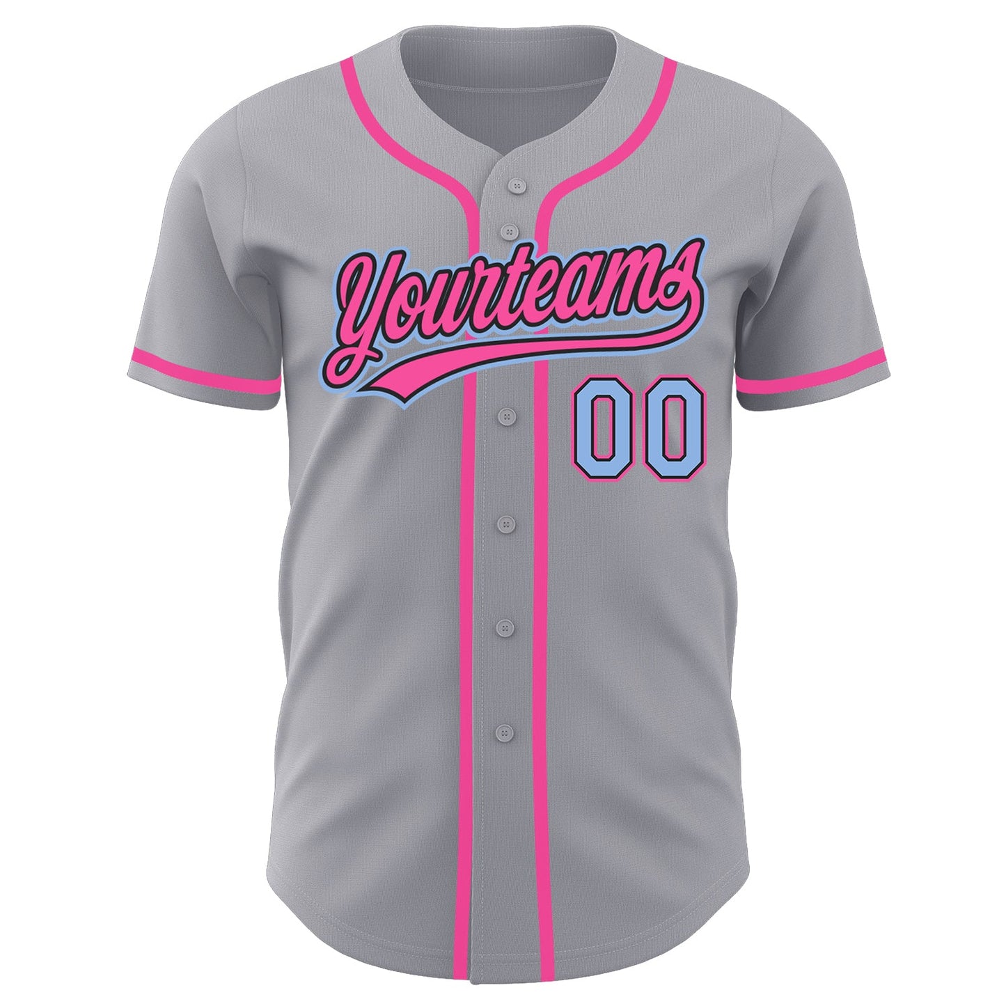 Custom Gray Light Blue Black-Pink Authentic Baseball Jersey view 2