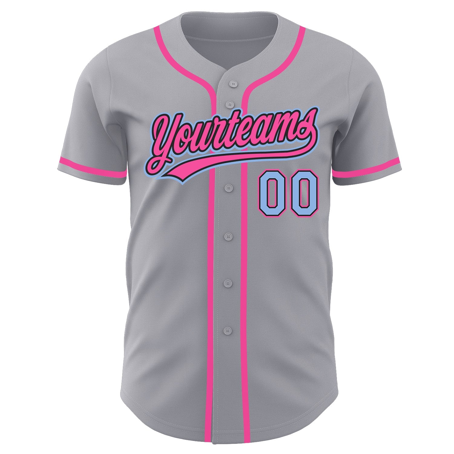 Custom Gray Light Blue Black-Pink Authentic Baseball Jersey view 2