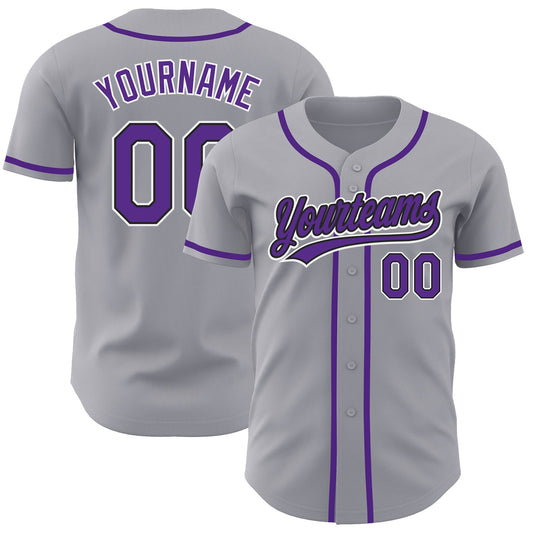 Custom Gray Purple-Black Authentic Baseball Jersey - Main View